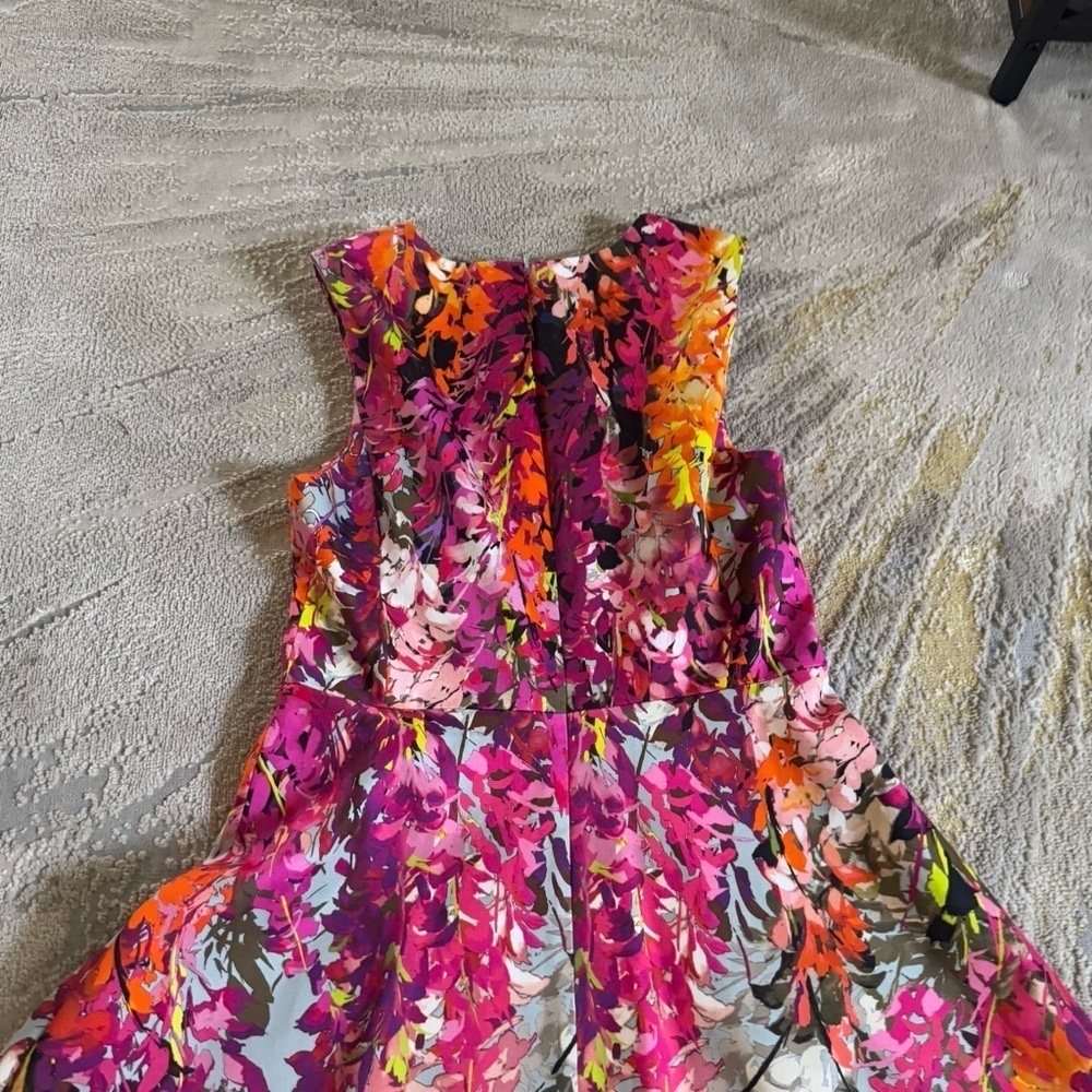 Karen Millen mini dress sleeveless flared floral classy pink gray 10 - Picture 9 of 14